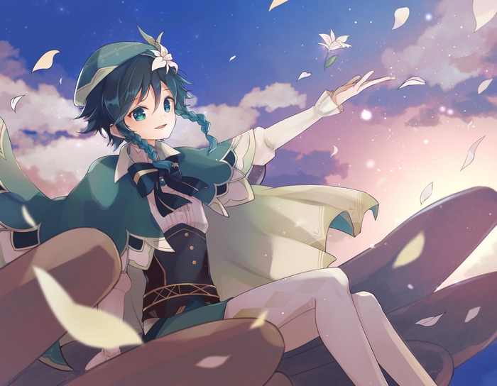 Venti from Genshin Impact in a Serene Sky