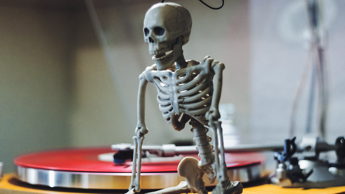 4K, photography, skeleton, music, vinyl, turntables
