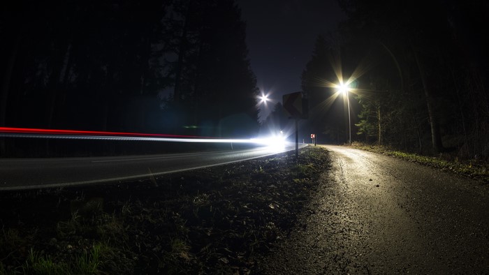 4K, street, stars, lights, long exposure, road, lens flare, nature, night, trees