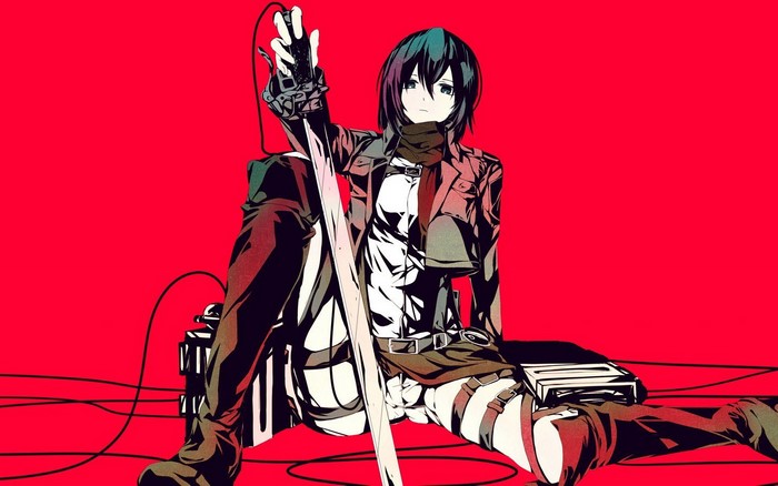 simple background, weapon, spread legs, anime games, anime, red background, sword, girls with swords