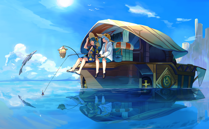 Chongyun and Xingqiu Fishing on a Boat 4K