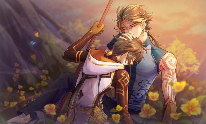 Zhongli and Alhaitham Genshin Impact fan art