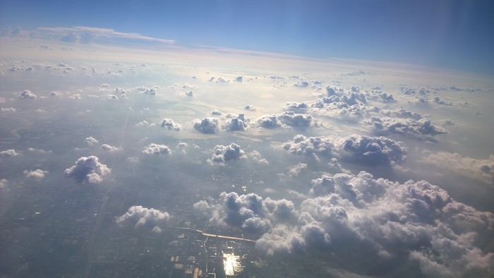 air, blue, clouds, Sun, airplane