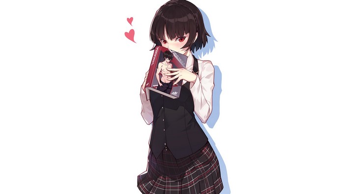 anime games, Persona 5, short hair, red eyes, brunette, Persona series, Nian, anime girls, blushing, school uniform, Makoto Niijima