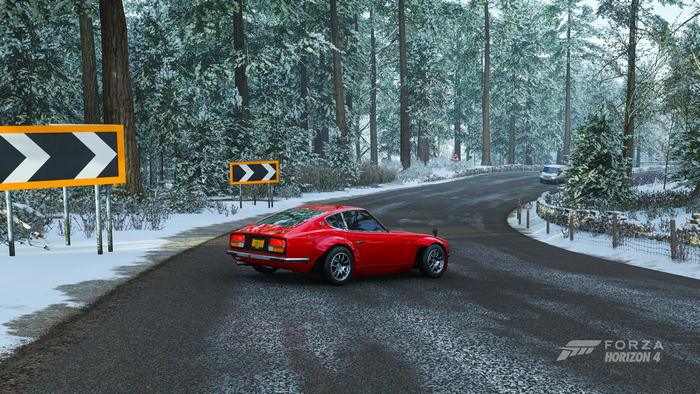 4K, screen shot, Nissan Fairlady Z, winter, video game art, Datsun 240Z, X box One X, car, Forza Horizon 4
