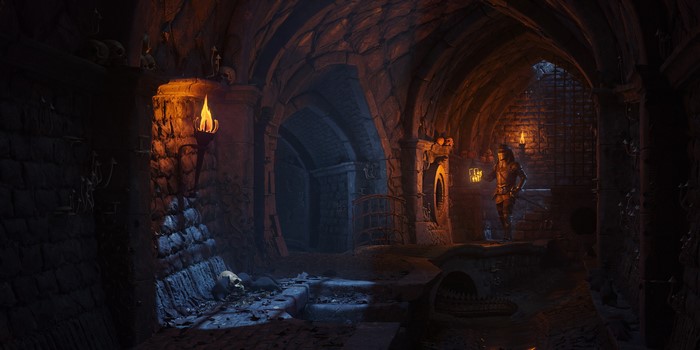 skeleton, underground, lantern, iCephei, 3D graphics, digital art, knight