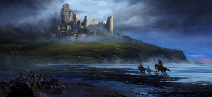 landscape, knight, Xenzo, artwork, illustration, castle