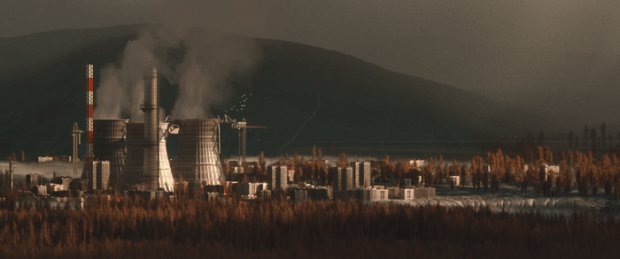 power plant, smoke, landscape, industrial
