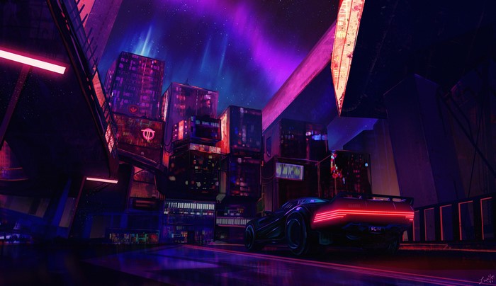4K, cyberpunk, video game art, city, ArtStation, Lindsey Wailes, digital painting, Cyberpunk 2077, digital art, fan art, car, video games, artwork, bridge