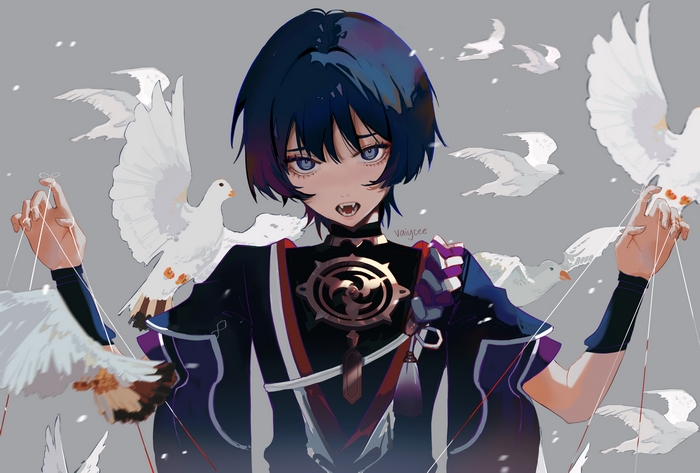 Scaramouche Genshin Impact with Doves