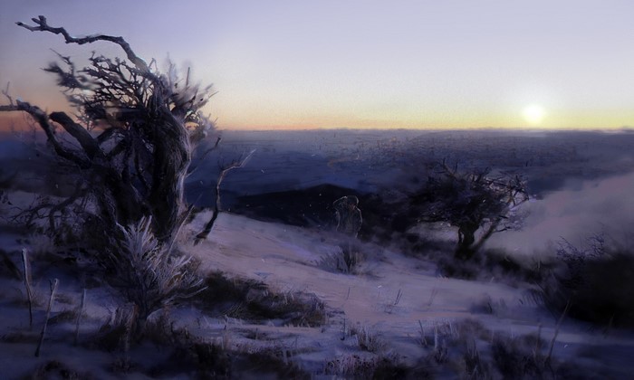 cold, winter, landscape, alone, snow, ice, anime, tentwo, outdoors, sky