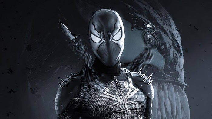 4K, Marvel Comics, Spawn, black, Agent Venom, mashup, Black suited Spiderman, Spider-Man