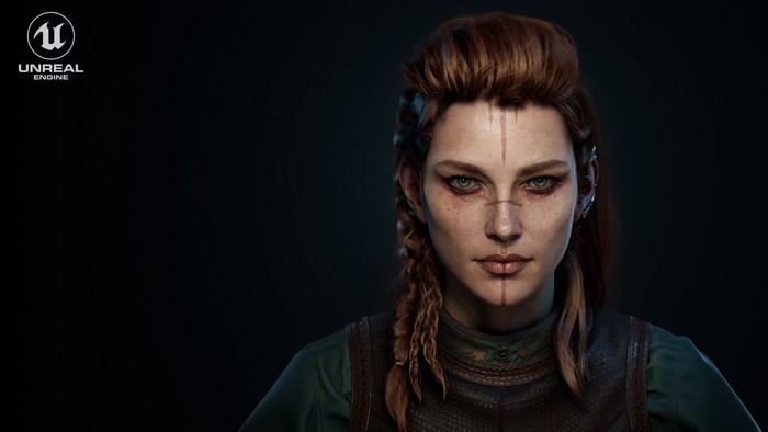 viking, CGI, face paint, redhead, simple background, brunette, portrait, freckles, women, Lin Zhang