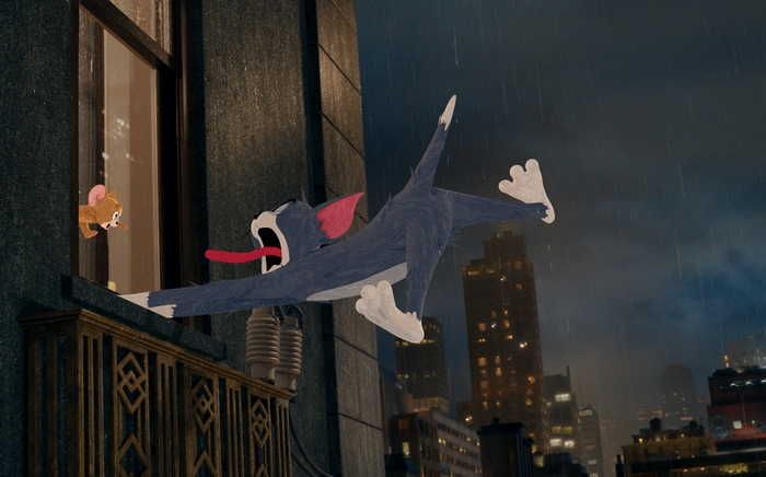 Tom and Jerry chase on a rainy night