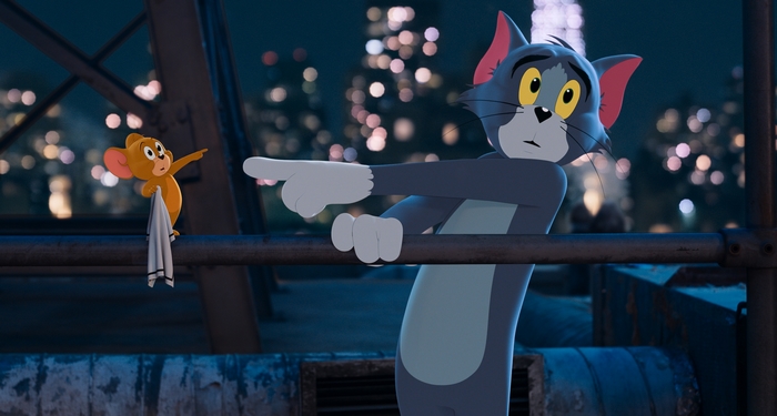 Tom and Jerry pointing at night
