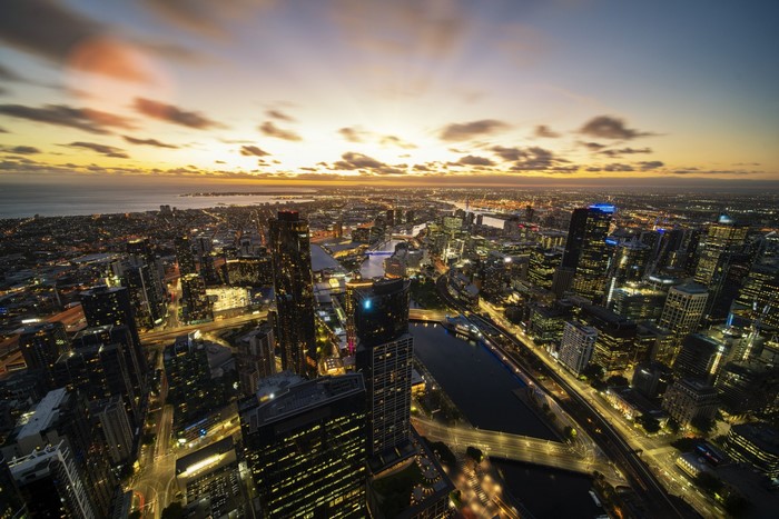 orange sky, cityscape, orange clouds, sunset, city, photography, Melbourne, clouds, city lights