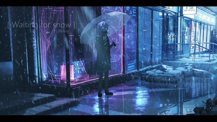 umbrella, glowing eyes, Lifeline, anime girls, anime