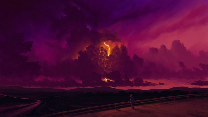 sky, digital painting, landscape, artwork, BisBiswas, clouds
