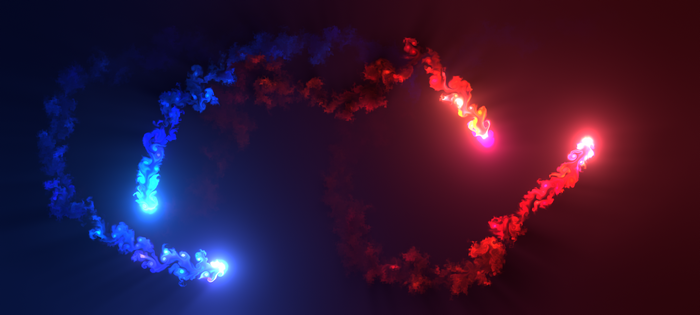 artwork, digital art, lights, fluid, red, blue, flares, digital, contrast