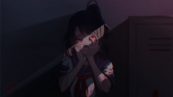 Yandere-chan With Red Eyes in School Uniform 4K