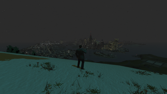 Grand Theft Auto IV, snow, city lights, screen shot, Liberty City, video games, mountain top, PC gaming, night sky, Niko Bellic