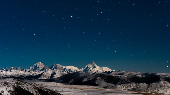 4K, mountains, stars, nature, snow, starry night, landscape