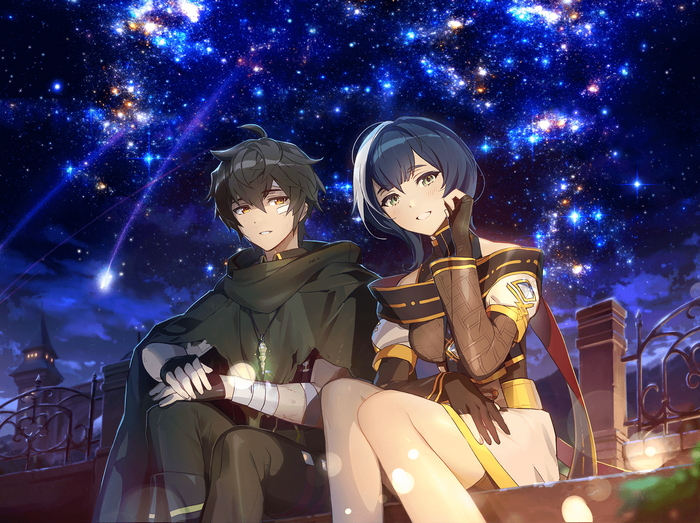 Epic Seven, video game art, starred sky, Mobile Game