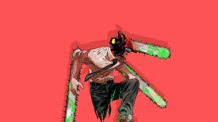 Chainsaw Man, simple background, anime, Denji (Chainsaw Man), red background