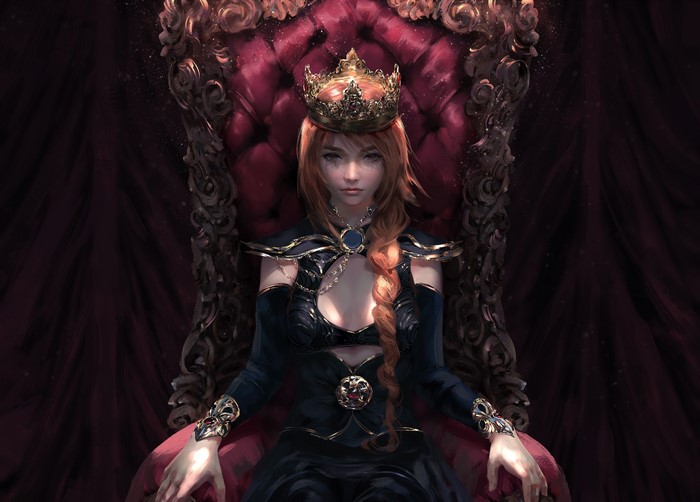 4K, digital art, crown, women, fantasy girl, illustration, drawing, artwork, fantasy art, looking at viewer, fan art, Nixeu