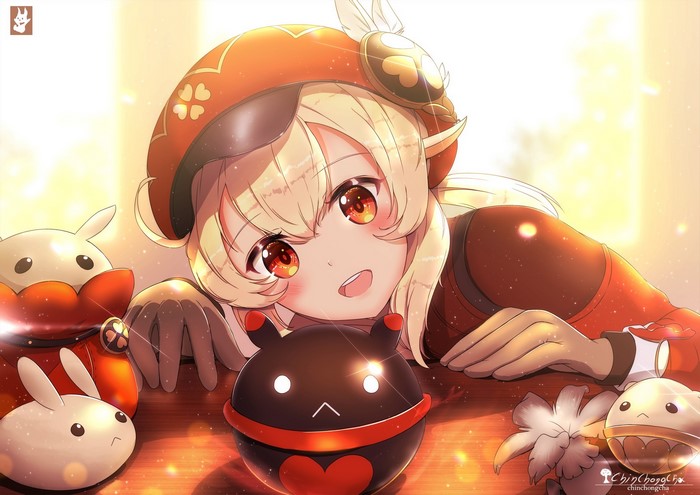anime girls, anime, Chinchongcha, open mouth, blonde, Genshin Impact, Klee (Genshin Impact)