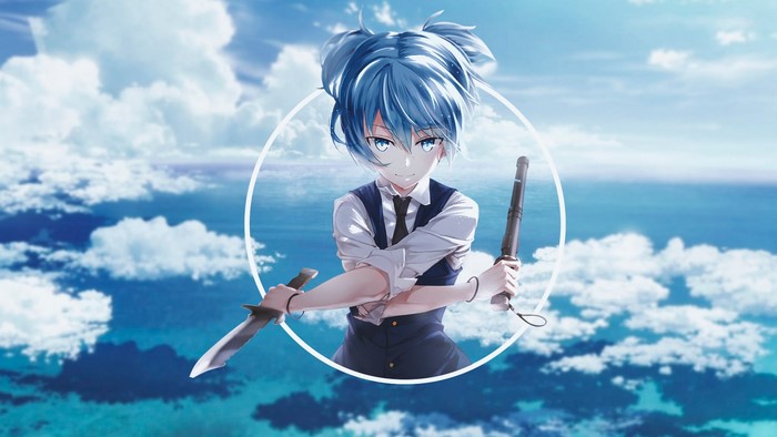 picture-in-picture, Assassination Classroom, blue hair, anime, anime boys, Shiota Nagisa