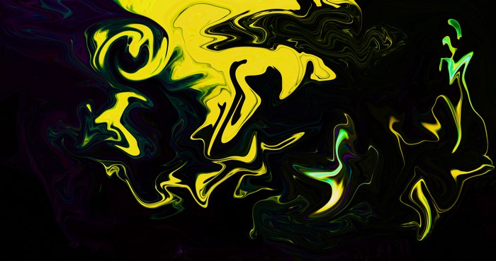 4K, dark, yellow, artwork, neon, shapes, fluid, liquid, abstract, paint brushes, colorful, 8 K, digital art