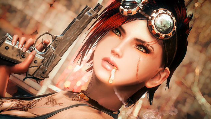 women, girls with guns, video game girls, weapon, video games, gun, Fallout, Fallout 4, redhead, cigarettes, PC gaming