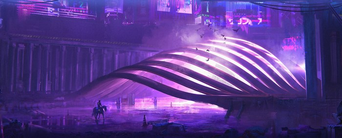 artwork, horse, cyber city, Futurism, digital art