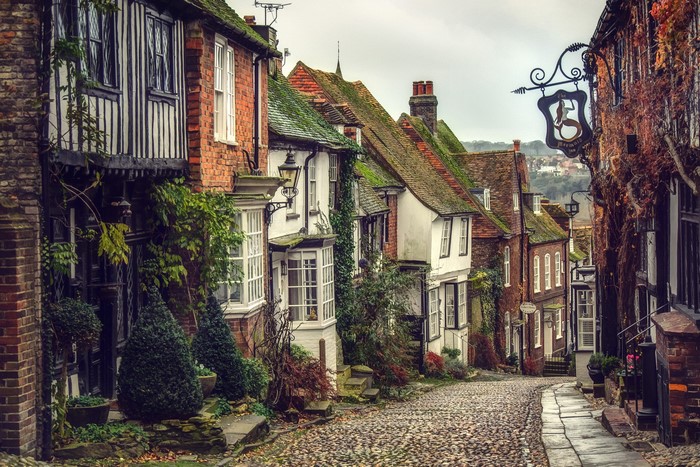 house, village, Sussex, idyllic, England, street, cobblestone