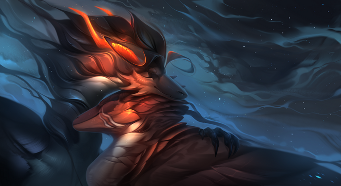 4K, dark, dragon, feathers, night