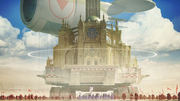 artwork, digital art, cathedral, Futurism