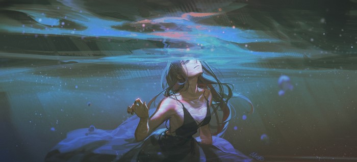 original characters, water, ALZi Xiaomi, Alzi米, anime girls, underwater, dress