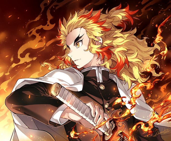 Rengoku Kyoujurou from Kimetsu no Yaiba with Flaming Katana