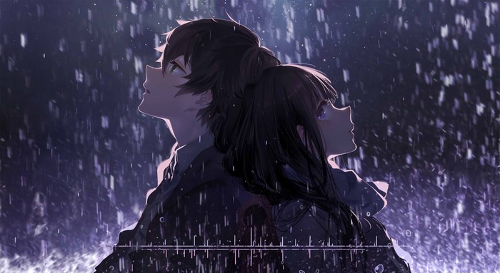 Hyouka Anime Characters Oreki Houtarou and Chitanda Eru in Rain