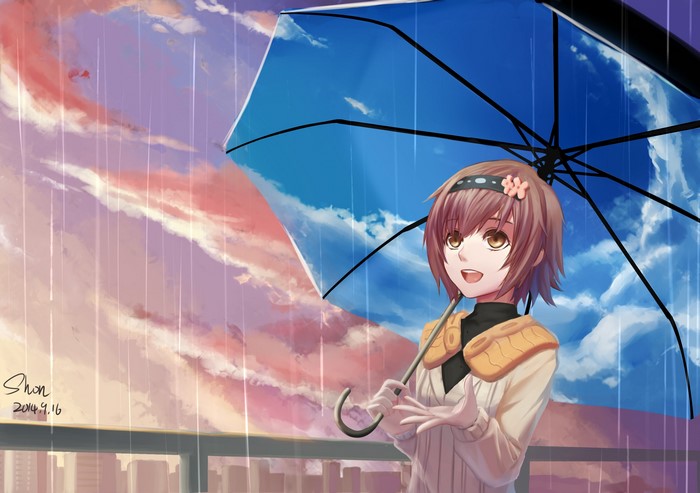 brunette, short hair, umbrella, anime girls, Fueguchi Hinami, Tokyo Ghoul, rain, brown eyes