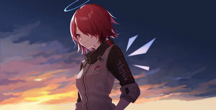short hair, Arknights, hair covering eyes, Exusiai (Arknights), nimbus, anime girls, hair over one eye, redhead