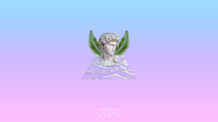 statue, simple background, digital art, gradient, vaporwave