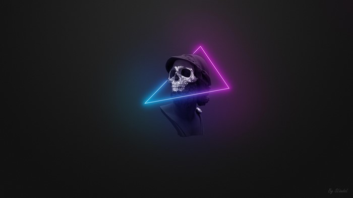 4K Digital Art of Skull with Neon Triangle