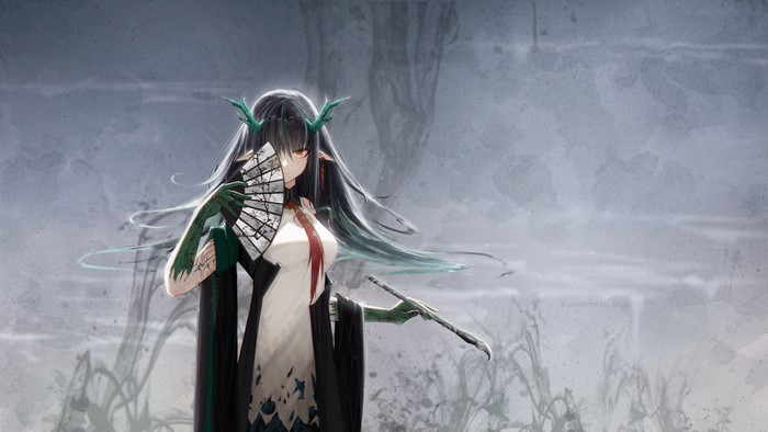4K, anime, dragon girl, Arknights, anime girls, Niuy, Dusk (Arknights)