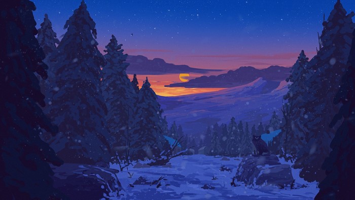ArtStation, owl, sunset, Gavryl