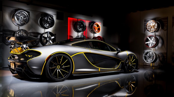 4K, silver cars, rims, McLaren, McLaren P1, 4S store, Super Car, 4K, spotlights