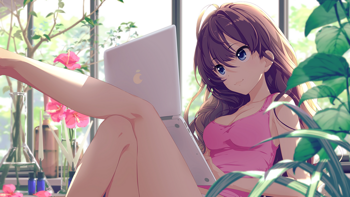 Ichinose Shiki Relaxing with Laptop