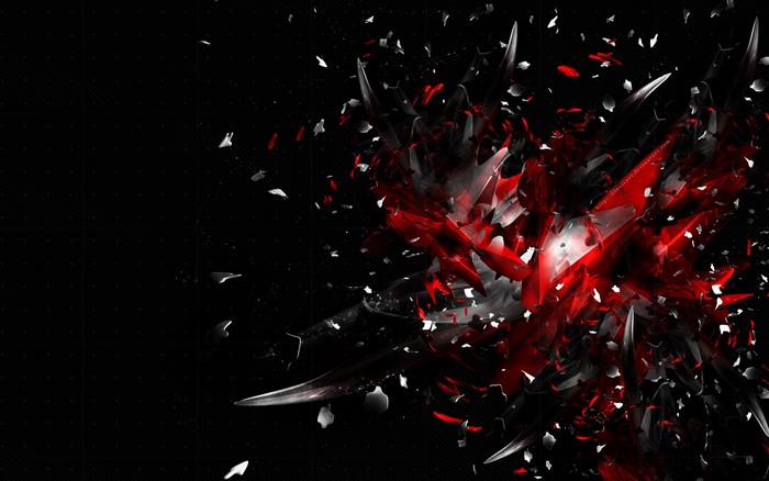 3D, red, 3D Abstract, black, shards