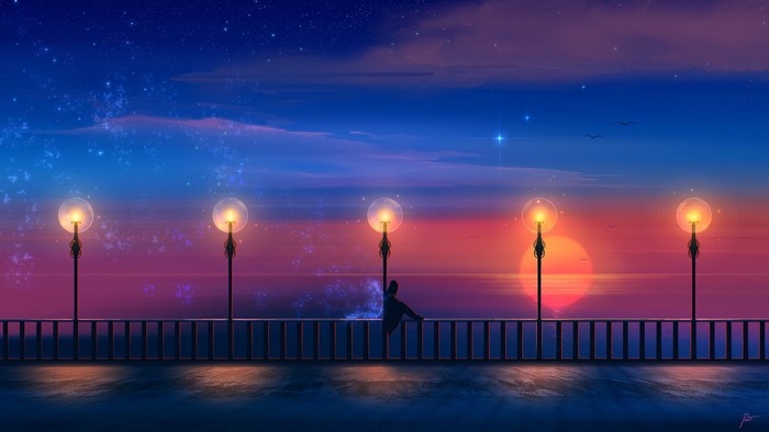 JoeyJazz, sunset, fantasy art